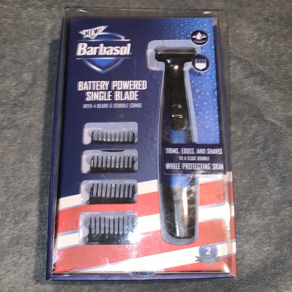 Barbasol battery powered reims edges and shaves to a close stubble